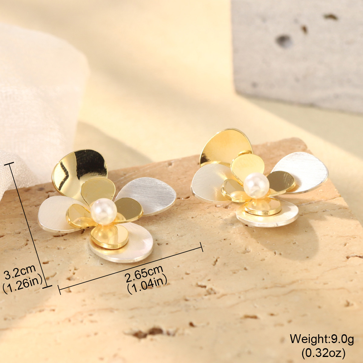 French geometric metal minimalist earrings with an irregular texture, white lava ring and enamel adjustable joints pic 37