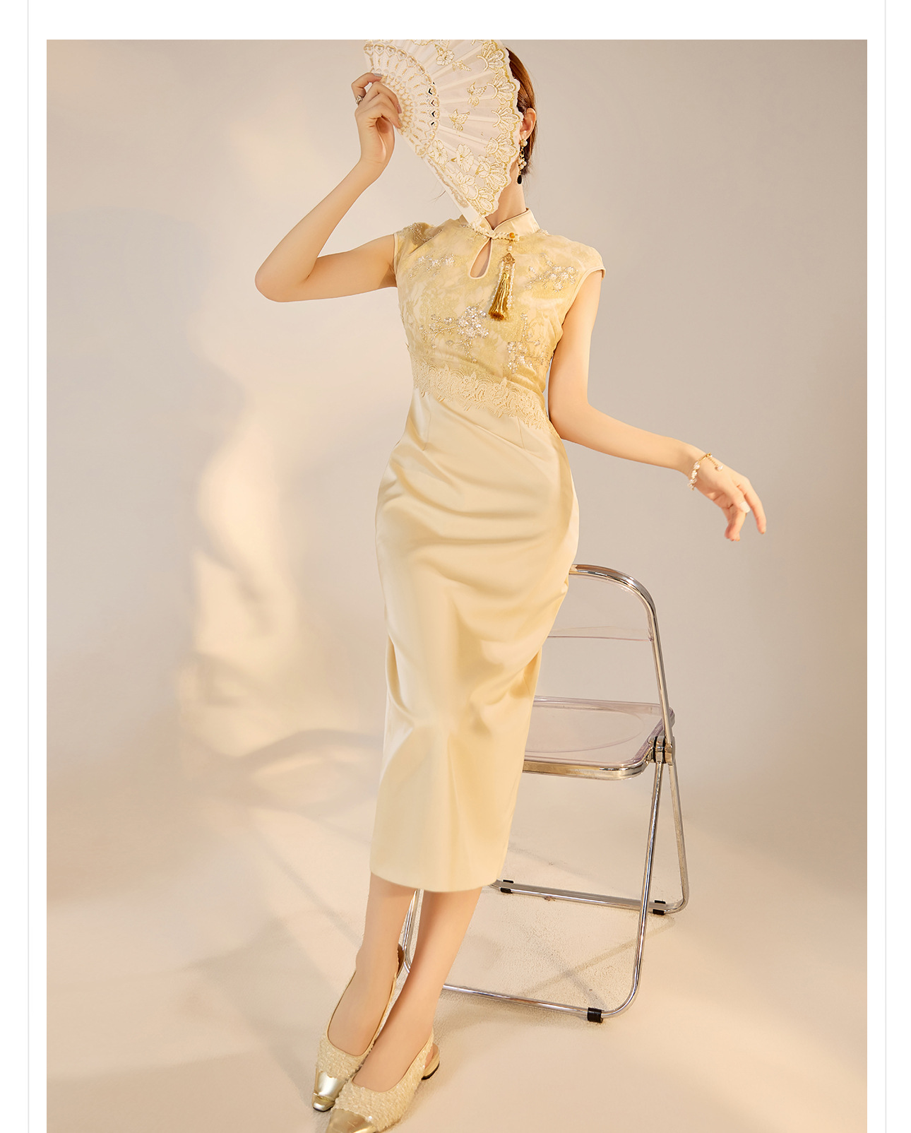 New Chinese-style high-end lace embroidered dress for women, a stunning ancient French style improved cheongsam dress N3111 pic 10