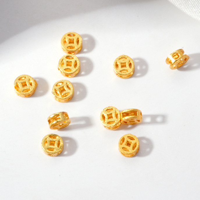 Ancient Vietnamese sand gold accessories, high color retention, beaded peach with zirconium pendant, bracelet, necklace, extension chain diy accessories pic 23