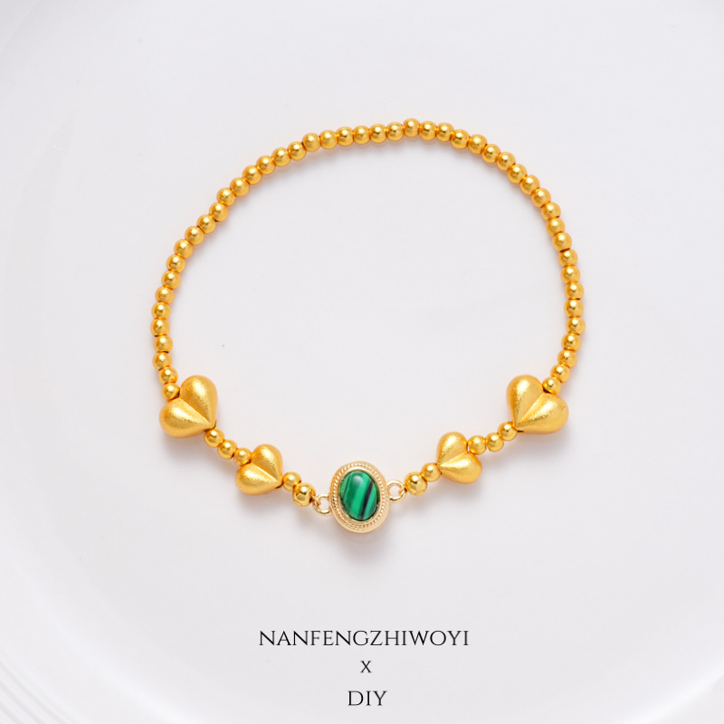 Ancient-style sand gold accessories, electroplated heart-shaped peach-shaped bead necklace, bracelet, bracelet, crystal, diy handcrafted bead material pic 5