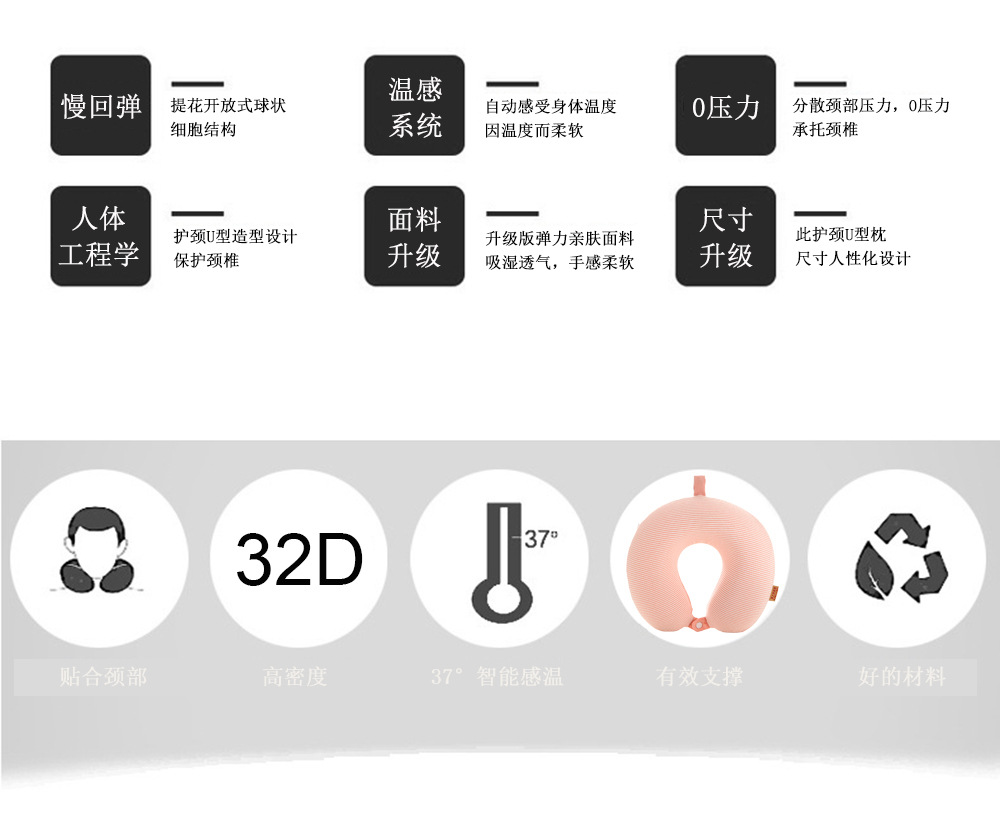 记忆棉u型枕脖子午睡枕头旅行飞机枕双面绒简约条纹慢回弹U形颈枕详情6