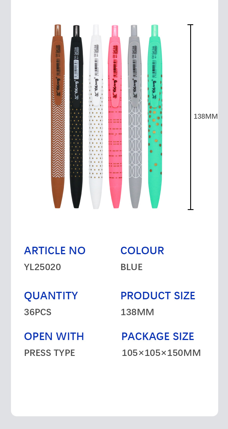 Yalong Cross-border 2024 Wholesale Fashion design oil pens, ballpoint pens, blue ink, school and office workers pic 16