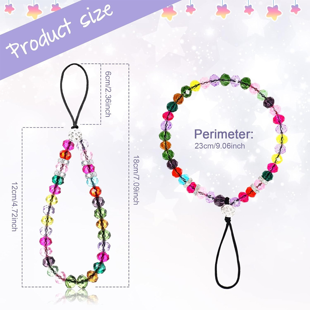 欧美跨境水晶手机挂绳串珠手机链耳机包包挂饰闪亮腕带短手腕珠链详情4