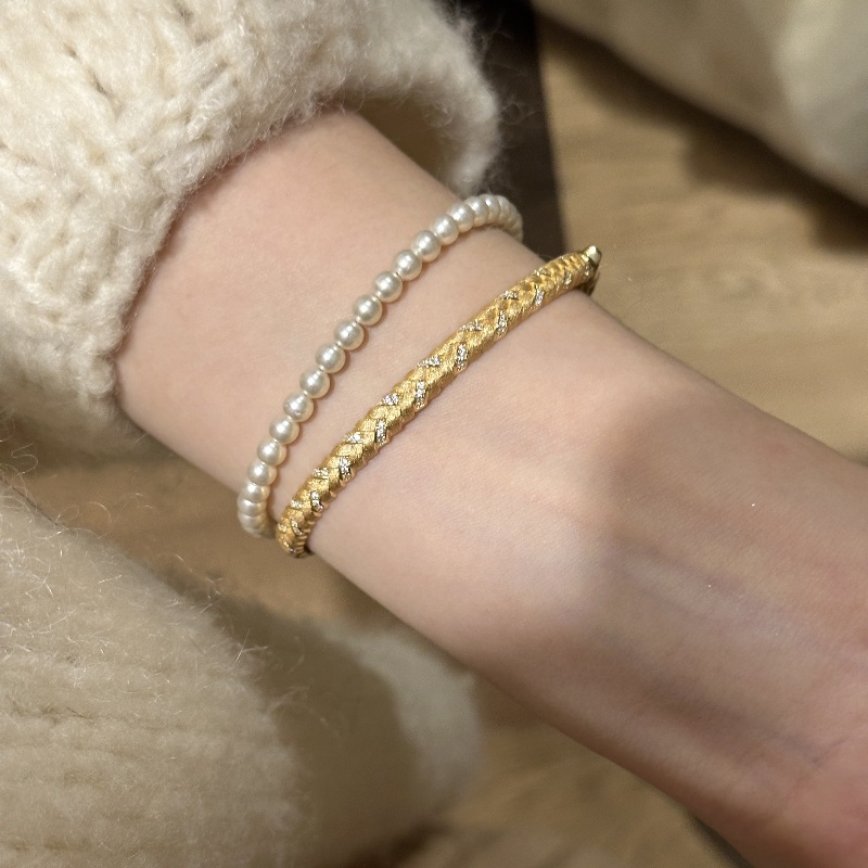 French retro Italian brushed wheat ear woven bracelet, diamond-encrusted, light luxury, exquisite, fashionable and versatile new Chinese style bracelet pic 6