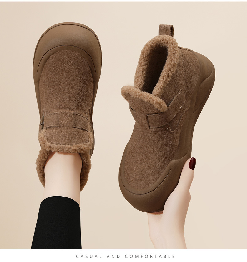 头层牛皮新款时尚短筒雪地靴女加绒短靴子冬季防滑一脚蹬保暖棉鞋详情13