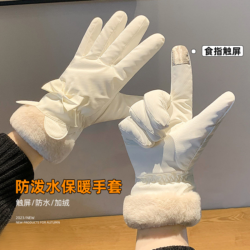 Ski gloves with touch screen, warm for women in winter, cute rabbit ears design, thickened butterfly style for outdoor cycling and driving pic 3