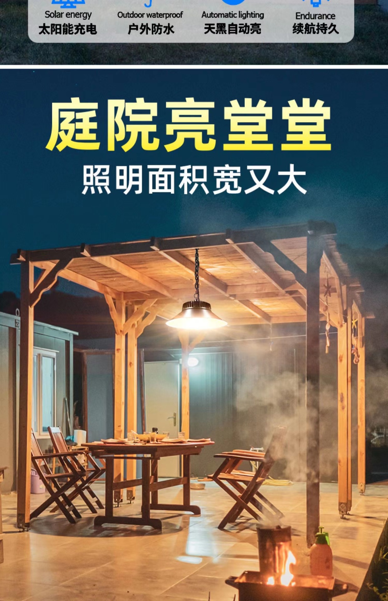 New solar-powered chandeliers, three-color indoor and outdoor lamps, garden lamps, household high-power ultra-bright lighting lamps, street lamps pic 6