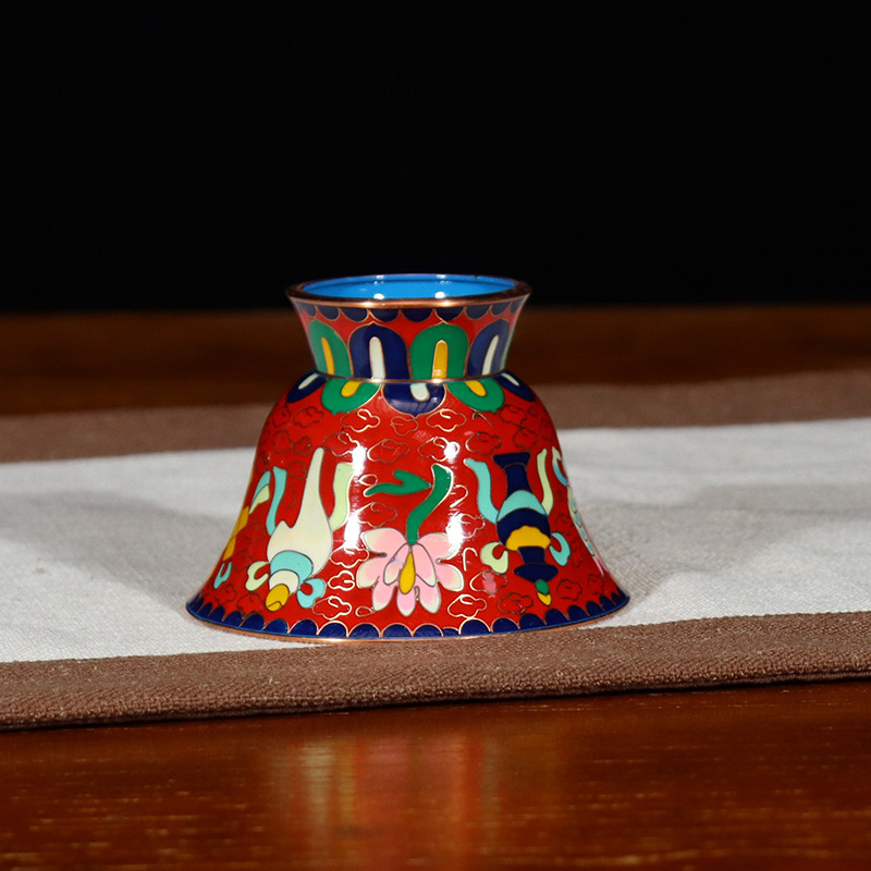 Jingtai blue Eight-Treasure bowl, a Buddhist ritual object, plain copper cloisonne, low-temperature enamel, polished, high-legged, eight-auspicious offering bowl, water bowl pic 5