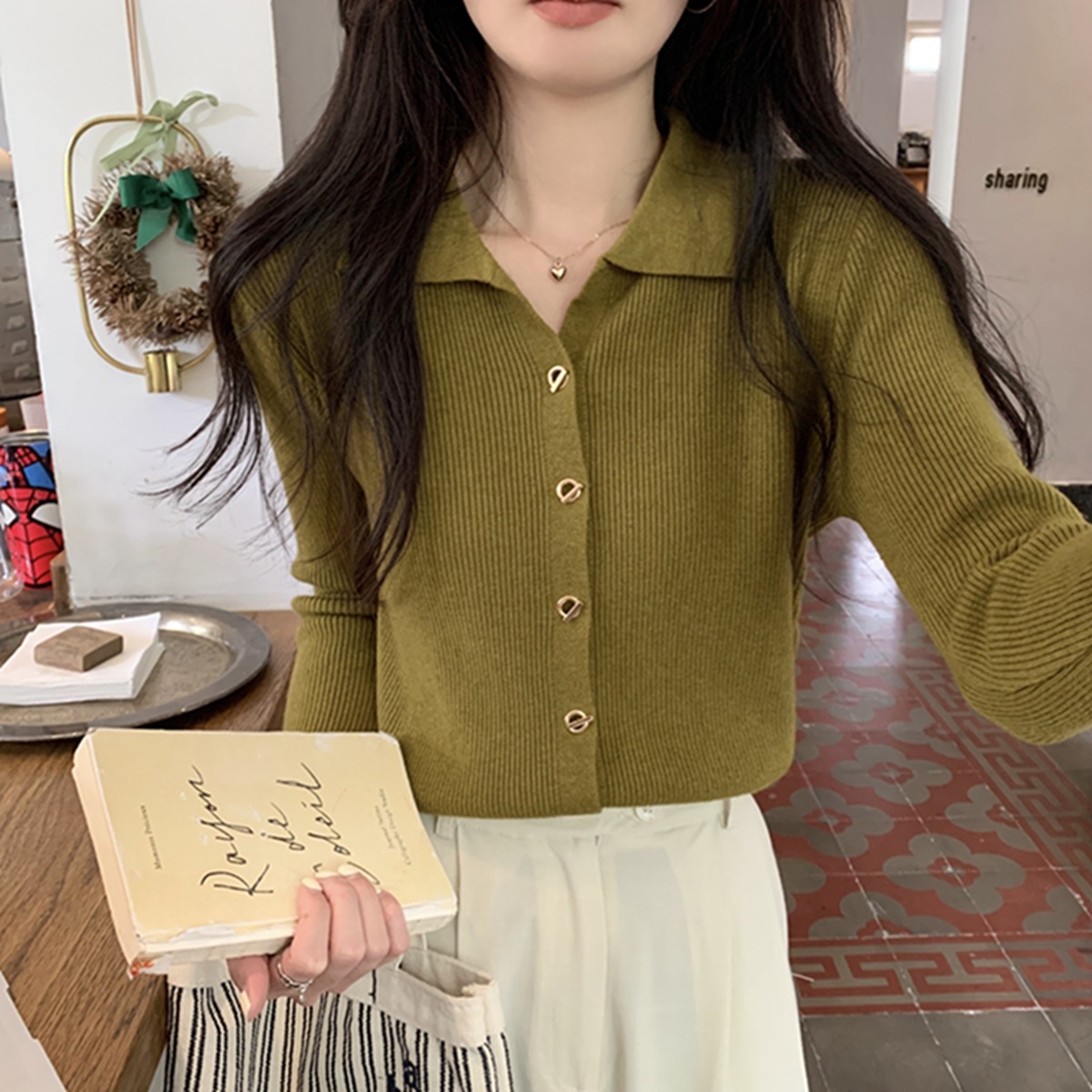 polo领内搭打底针织衫毛衣女秋冬2023新款早秋设计感别致独特上衣详情1