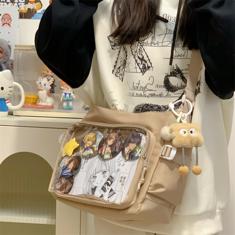 学院风痛包日系ins透明书包大容量简约单肩斜挎包时尚少女邮差包详情28