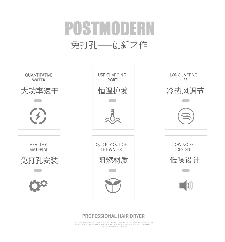 酒店吹风机壁挂式宾馆浴室卫生间民宿挂壁墙家用吹风筒免打孔跨境详情6
