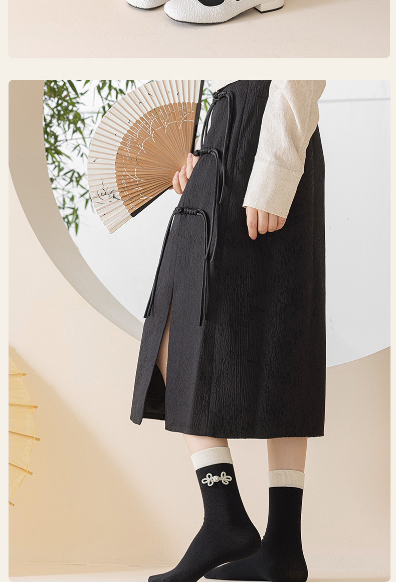 国潮阿程家批发袜子女春秋中国风新中式水墨画个性复古浮雕ins花边袜详情27