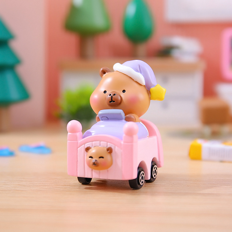 卡通潮玩忙忙碌碌的小水豚盲盒卡皮巴拉动物玩具车桌面小摆件批发详情49