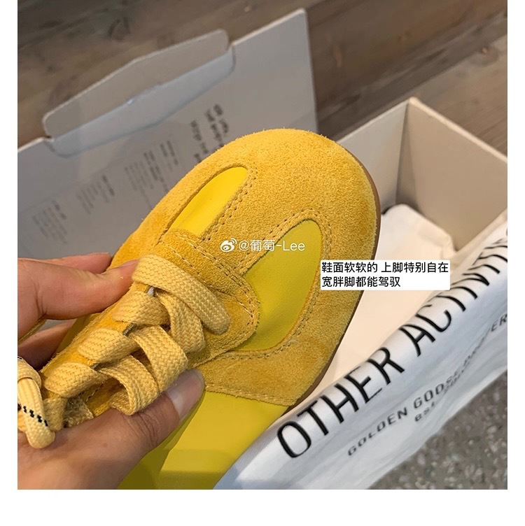 葡萄妈同款系带拼色圆头百搭舒适休闲真皮板鞋增高德训鞋女小白鞋详情5