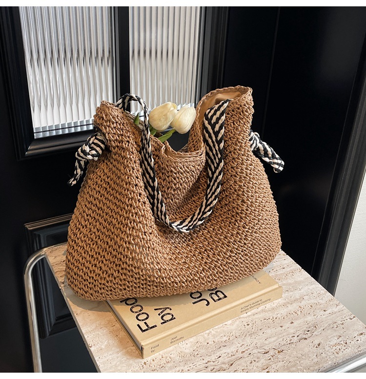 Summer high-capacity straw woven bag for women, 2024 new style seaside and beach vacation single-shoulder bag, commuter tote bucket bag pic 43