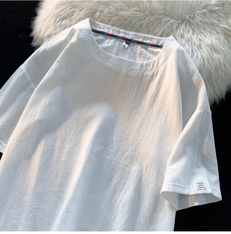 Linen short-sleeved T-shirt for men, a new summer trend. Cotton and linen half-sleeved loose solid color base layer, a trendy T-shirt top pic 31