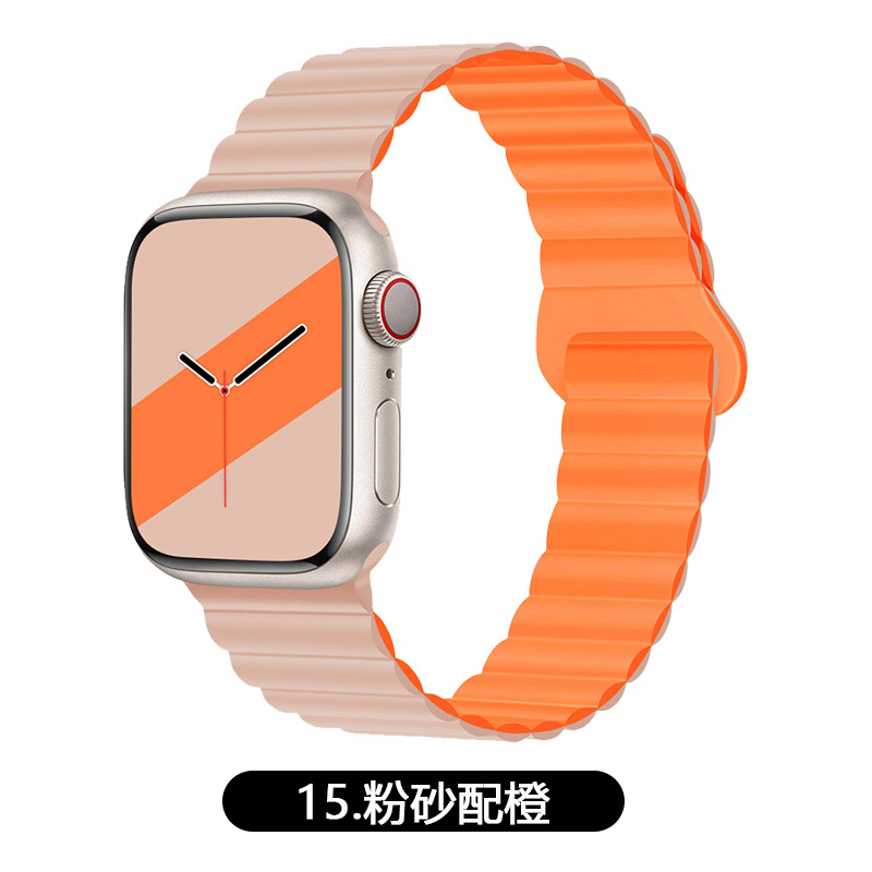 适用AppleWatch苹果硅胶表带iwatch1-9代/SE双色磁吸回环手表表带详情6