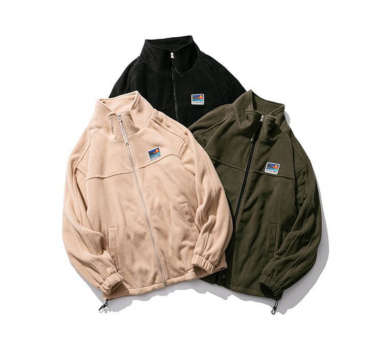 日系羊羔毛外套抓绒卫衣男款秋冬情侣立领摇粒绒学生外穿休闲夹克详情23