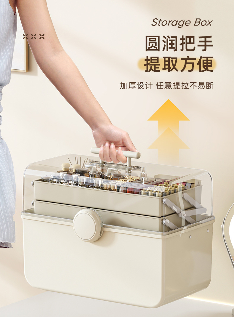 Cosmetics storage box, cross-border folding three-layer transparent visible large-capacity desktop magic tool, compartments and organization box pic 14