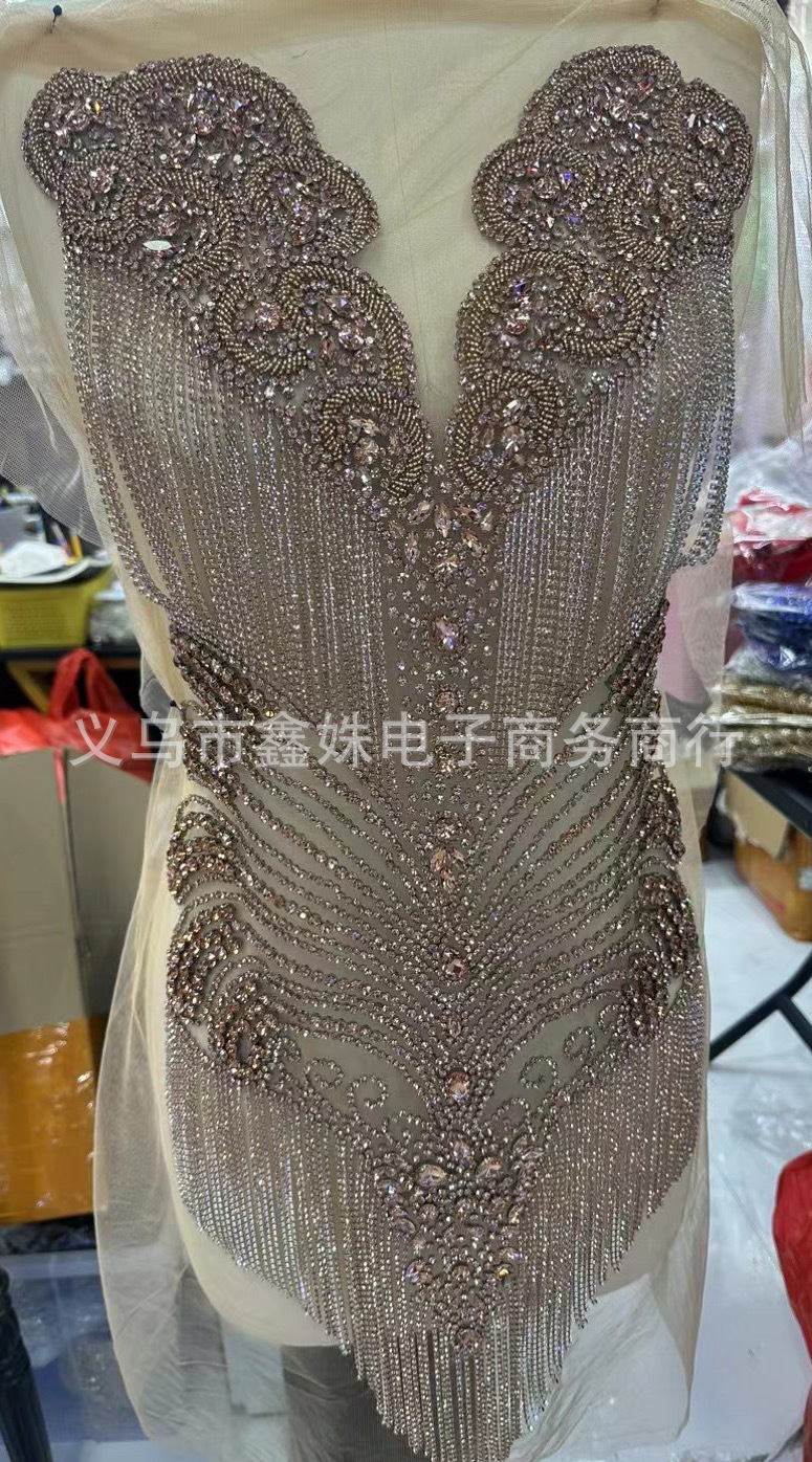 Fringed high-end light luxury wedding dresses and evening gowns, hand-beaded glass decals, DIY clothing accessories pic 4
