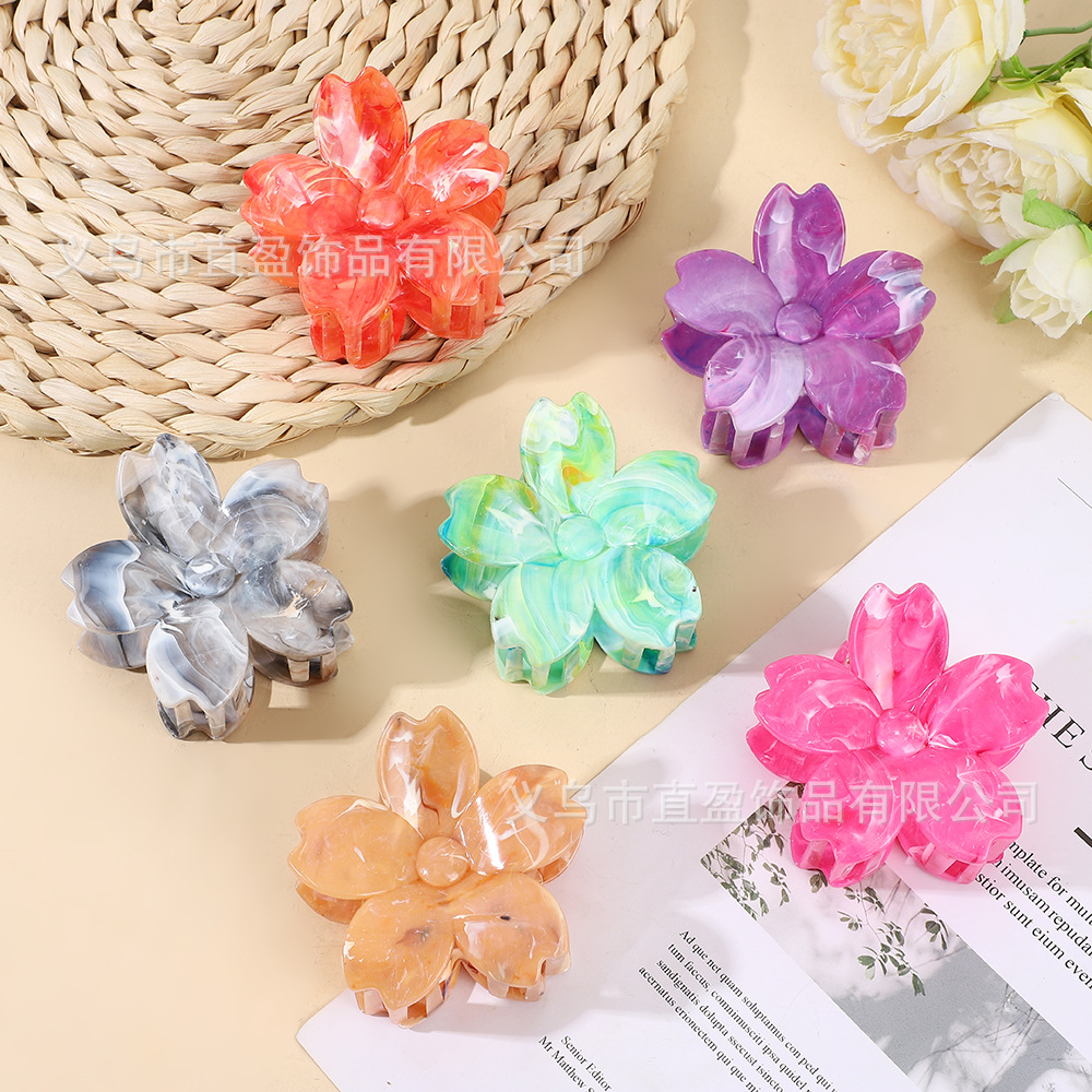2025年夏季新款多巴胺大理石纹发夹饰品抓夹紫荆花高级感鲨鱼夹详情10