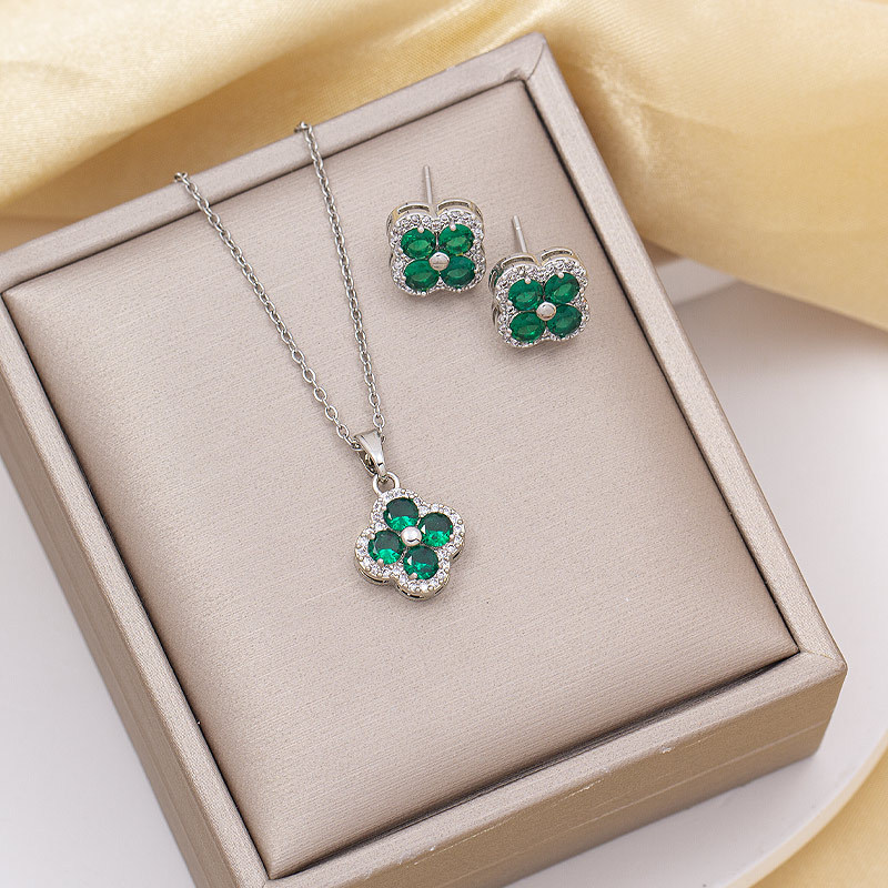 项链女花朵长款四叶草吊坠耳钉轻奢电镀高级感钛钢缅甸爆款锁骨链详情4