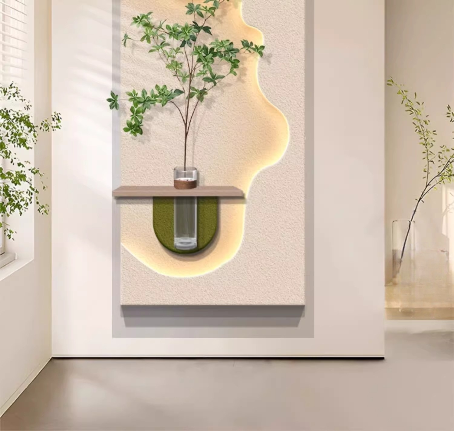 水培绿植奶油风入户玄关装饰画砂岩立体走廊过道挂画客厅壁画灯画详情1