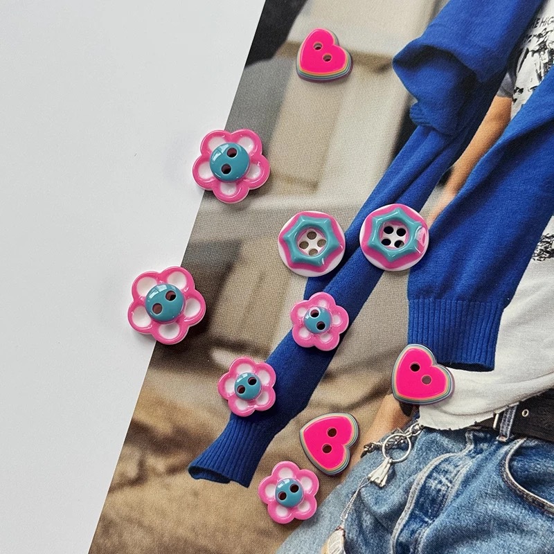 New two-eye and four-eye resin buttons, pink buttons, cute DIY handcrafted buttons, shirt, knitted sweater buttons pic 1