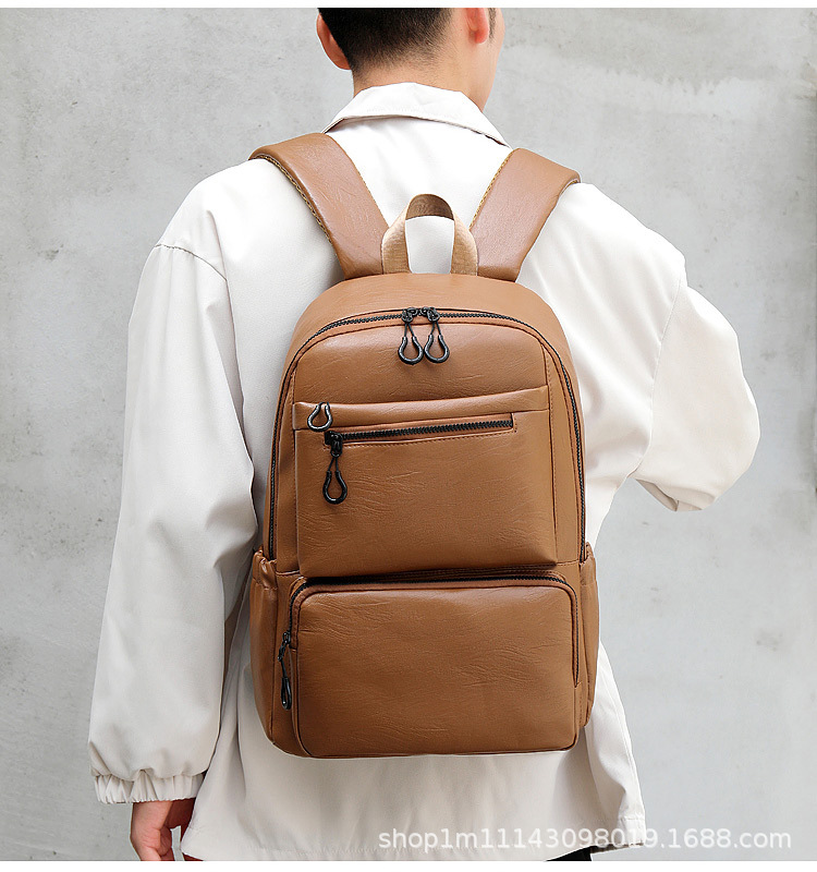 皮料款商务休闲双肩背包电脑包出差旅行背包学生书包行李包徒步包详情17