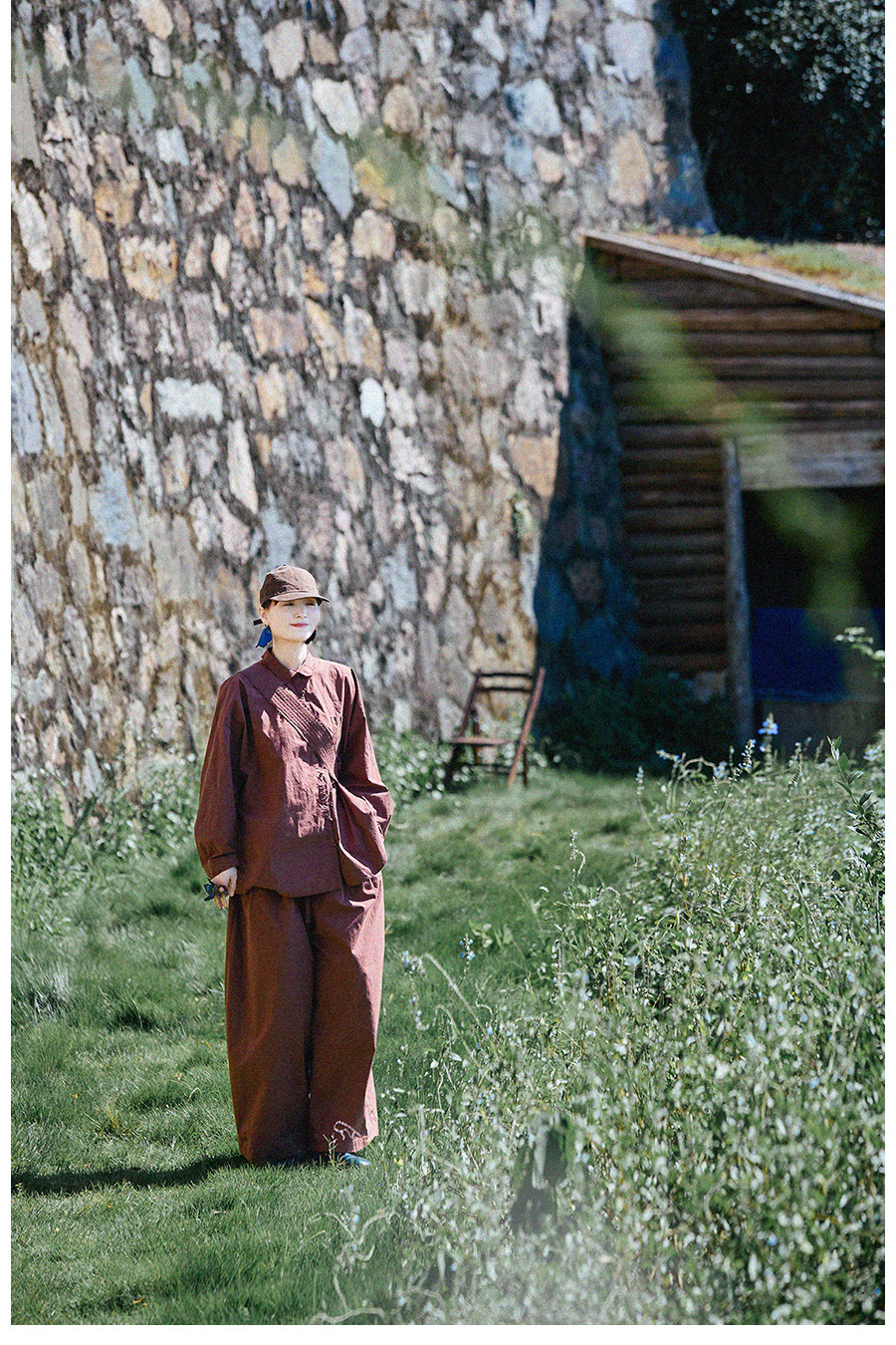 New autumn and winter style, artistic and retro original hazelnut red-brown cotton casual top, high-density, slightly elastic loose shirt for women pic 35