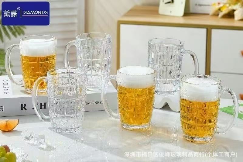 现货厂价直批扎啤杯玻璃带把啤酒杯餐厅烧烤店水杯茶水酒杯子详情1