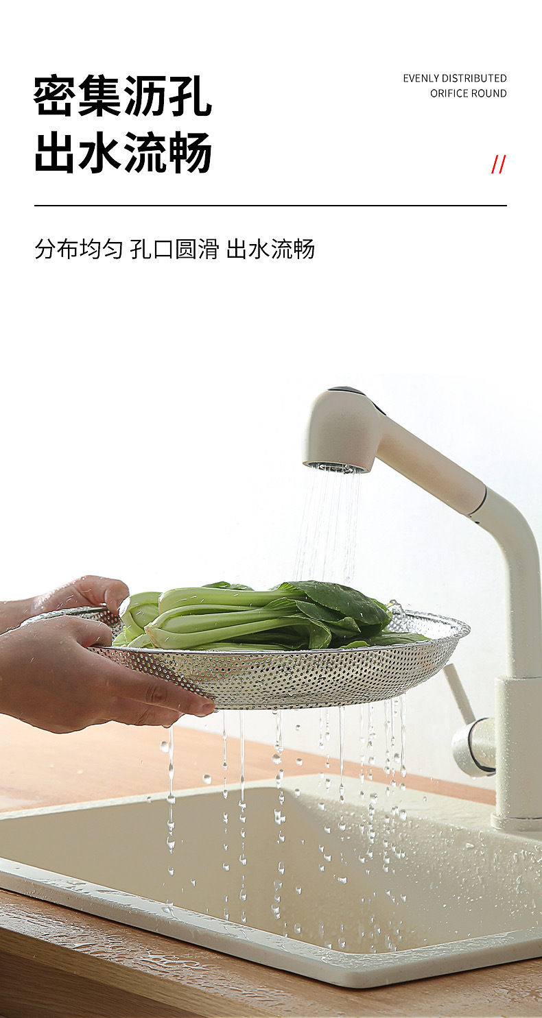 不锈钢沥水篮、盆密孔盘分样粉筛粮食谷物过滤筛盘 厨房家用多用过滤盘密孔盘详情2