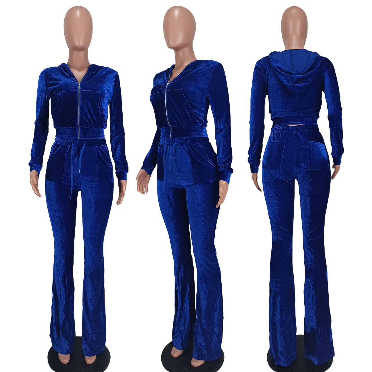 Solid color gold velvet wide-leg pants two-piece set pic 246