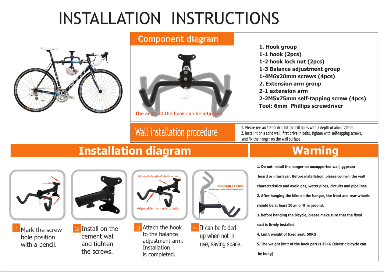 Mountain bike, bicycle wall hook, household indoor metal folding parking rack accessories, helmet hanging pic 15