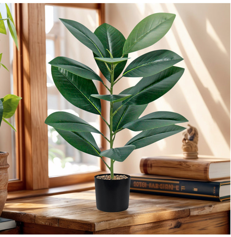 Simulated green plants, magnolia branches, black diamond rubber trees, Ficus lyrata, green decoration, garden landscaping, living room table ornaments pic 4