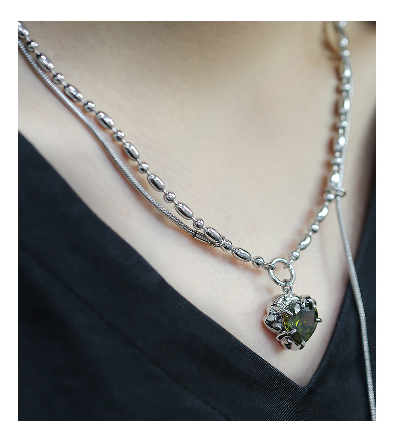 东森原创爱心吊坠项链闪钻双层叠戴毛衣链气质百搭锆石高级感项链详情5