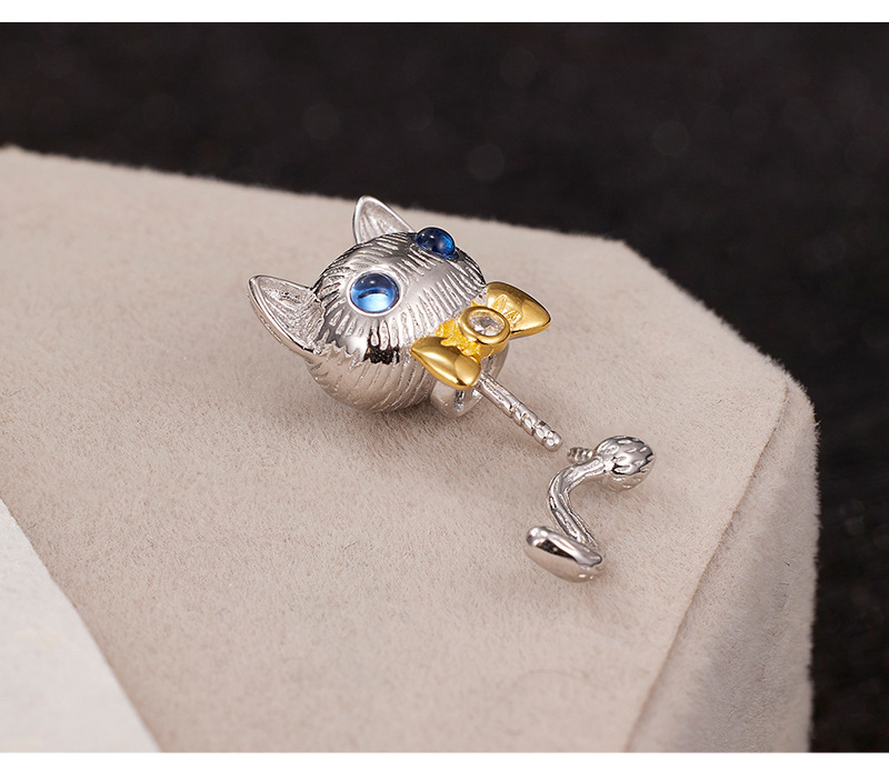 S925 sterling silver Little Cat pendant, a niche design for women with a sense of high-end color contrast pendant, DIY accessory, silver empty stand pic 10