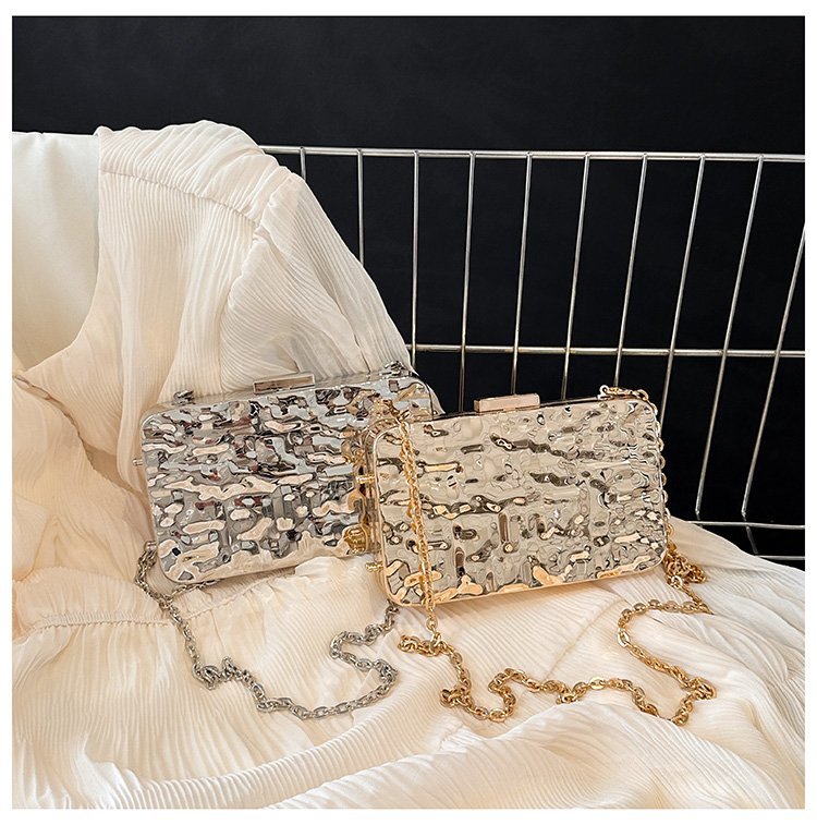 晚宴包金属2024夏季新款盒子女包链条单肩斜挎包褶皱跨镜女手机包详情53