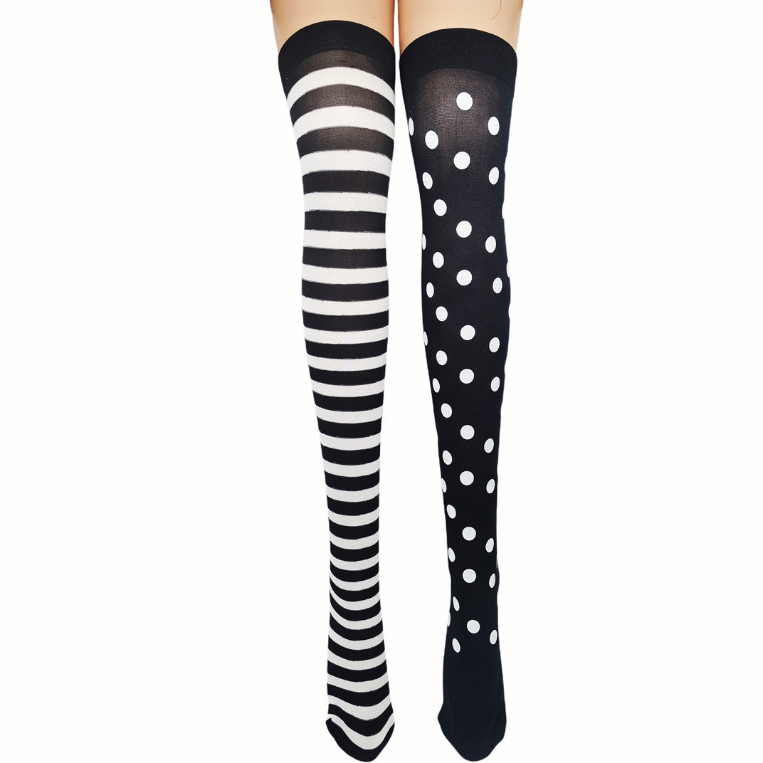 厂家直销万圣节派对丝袜小丑袜扑克花菱格方格圆点印花过膝长筒袜详情14