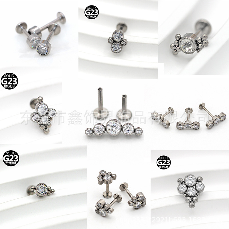 跨境F136钛合金CNC精雕唇钉烧焊珠子穿刺饰品锆石耳钉女镶钻耳钉详情22