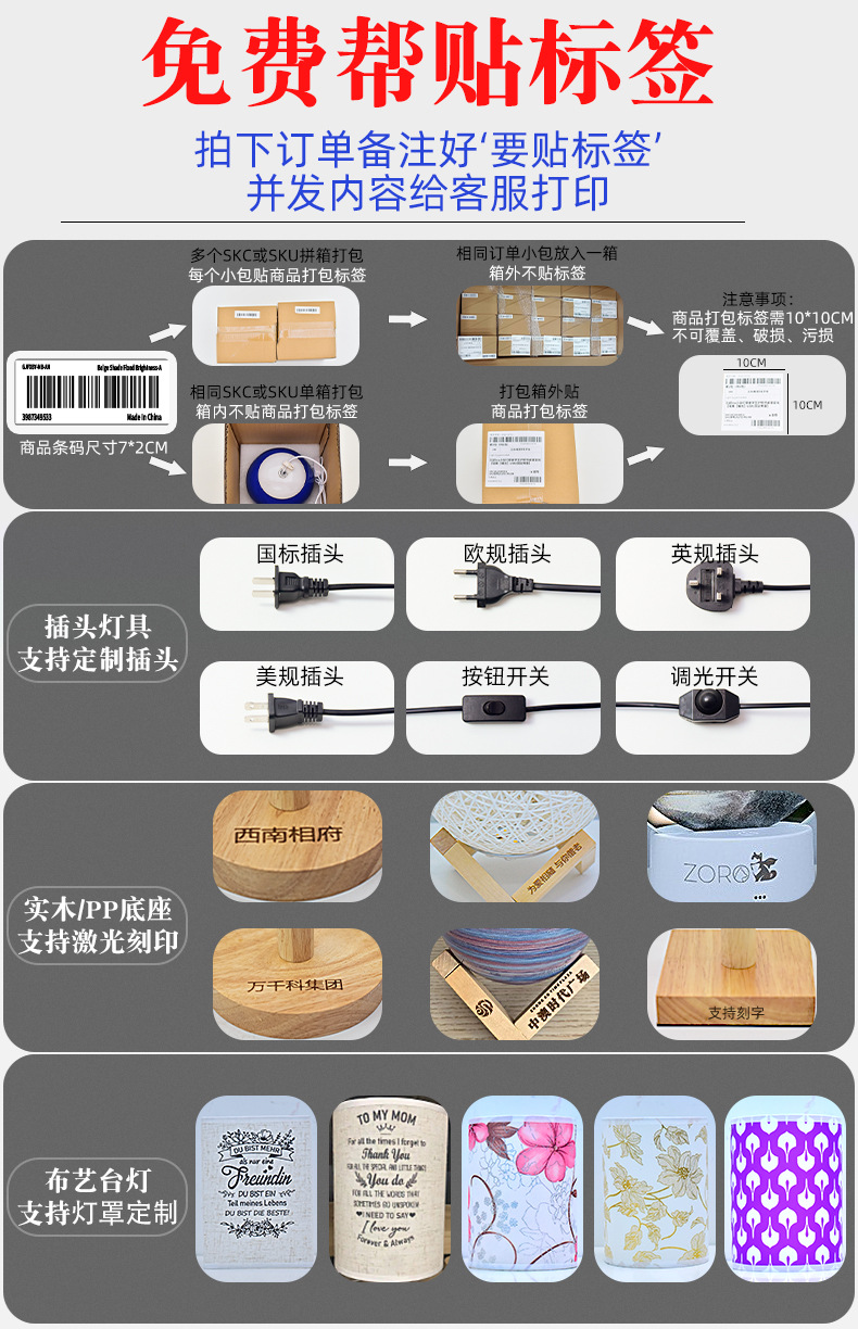 北欧实木布艺usb台灯装饰卧室床头灯书房民宿舍遥控led小夜灯创意详情2