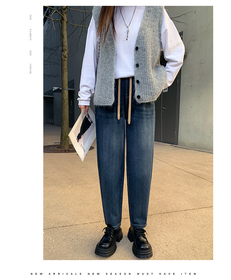 Spring 2025 new high-waisted loose cotton jeans for women, elastic and versatile, slimming radish Harun Dad pants pic 16