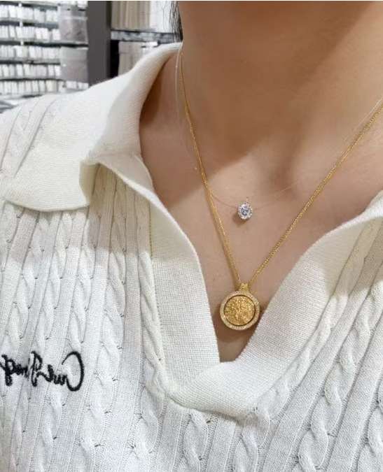 s925 Pure silver Eight-treasure Compass necklace, ancient collarbone chain, New Chinese style auspicious Moissanite accessory pic 2