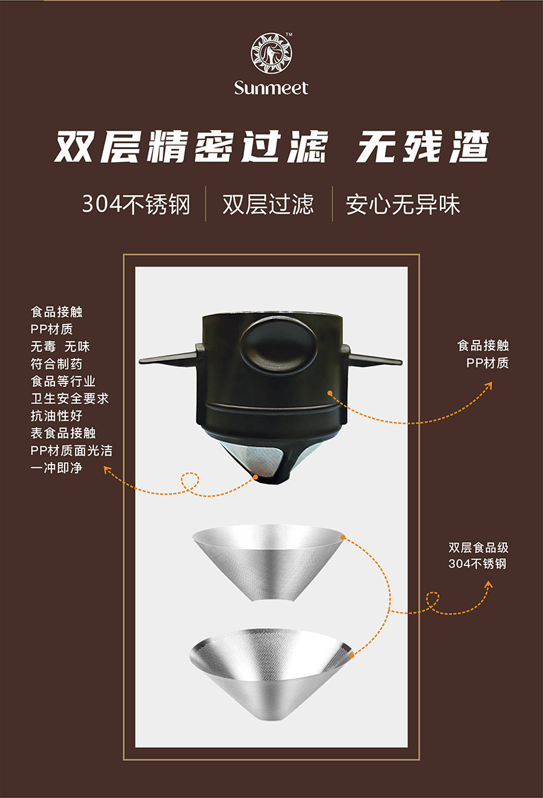 Stainless steel coffee filter, filter-free paper filter cup, double-layer portable folding ear-hanging mini hand-brewed coffee filter pic 8