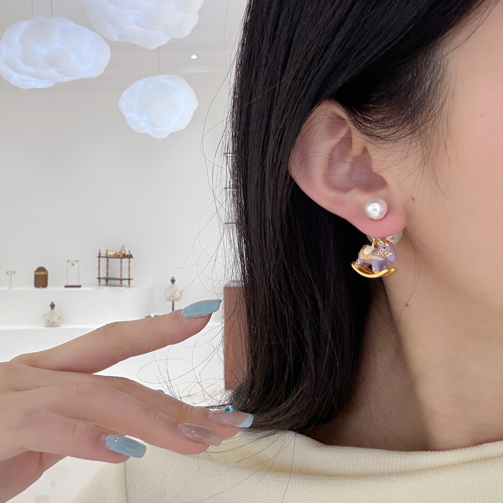 原创时尚清新紫色滴油木马施家珍珠项链轻奢小众气质百搭锁骨链女详情9