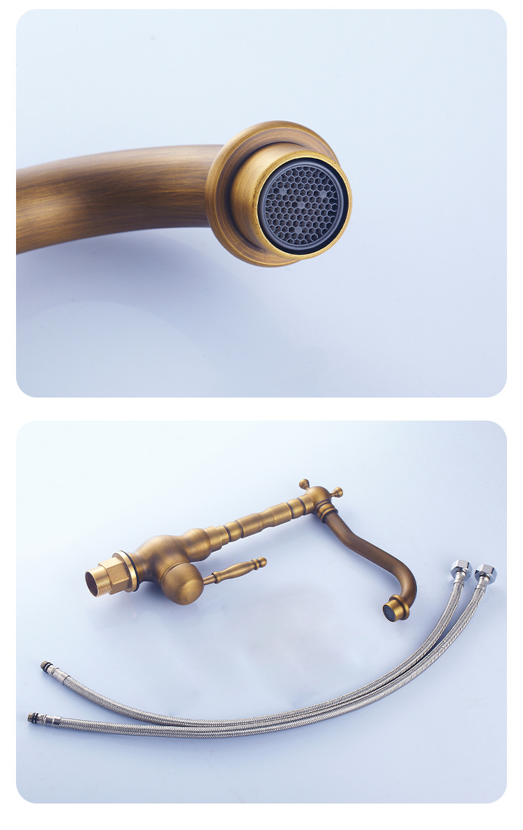 法式黄铜复古水龙头厨房家用浴室柜洗漱台面盆冷热防溅水龙头金色详情20