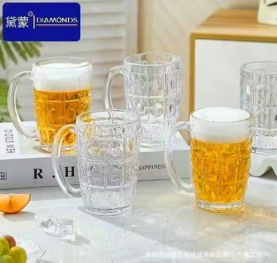 现货厂价直批扎啤杯玻璃带把啤酒杯餐厅烧烤店水杯茶水酒杯子详情4