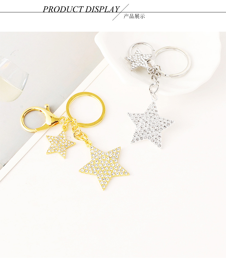 Wholesale of cross-border fashion diamond-encruted five-pointed star bags, keychains, metal star pendants and small gifts pic 3