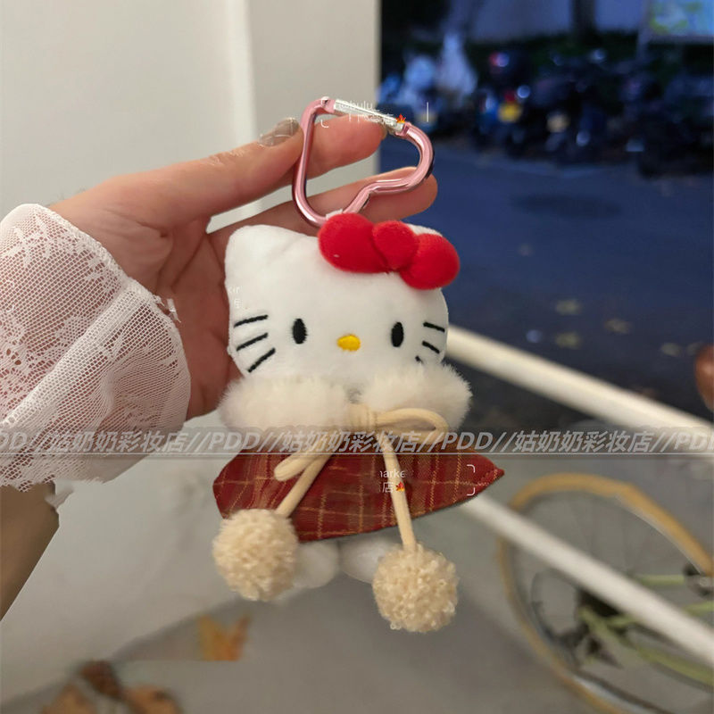 韩系ins斗篷hellokitty挂件可爱凯蒂毛绒公仔玩偶钥匙扣包包挂饰详情6