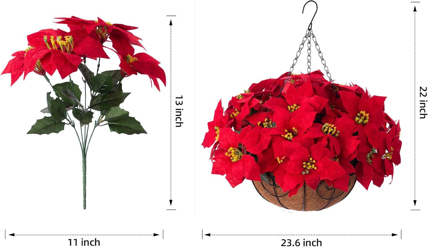 一品红仿真圣诞花吊篮圣诞花环装饰品 节日门口百合铁艺花篮挂件详情7